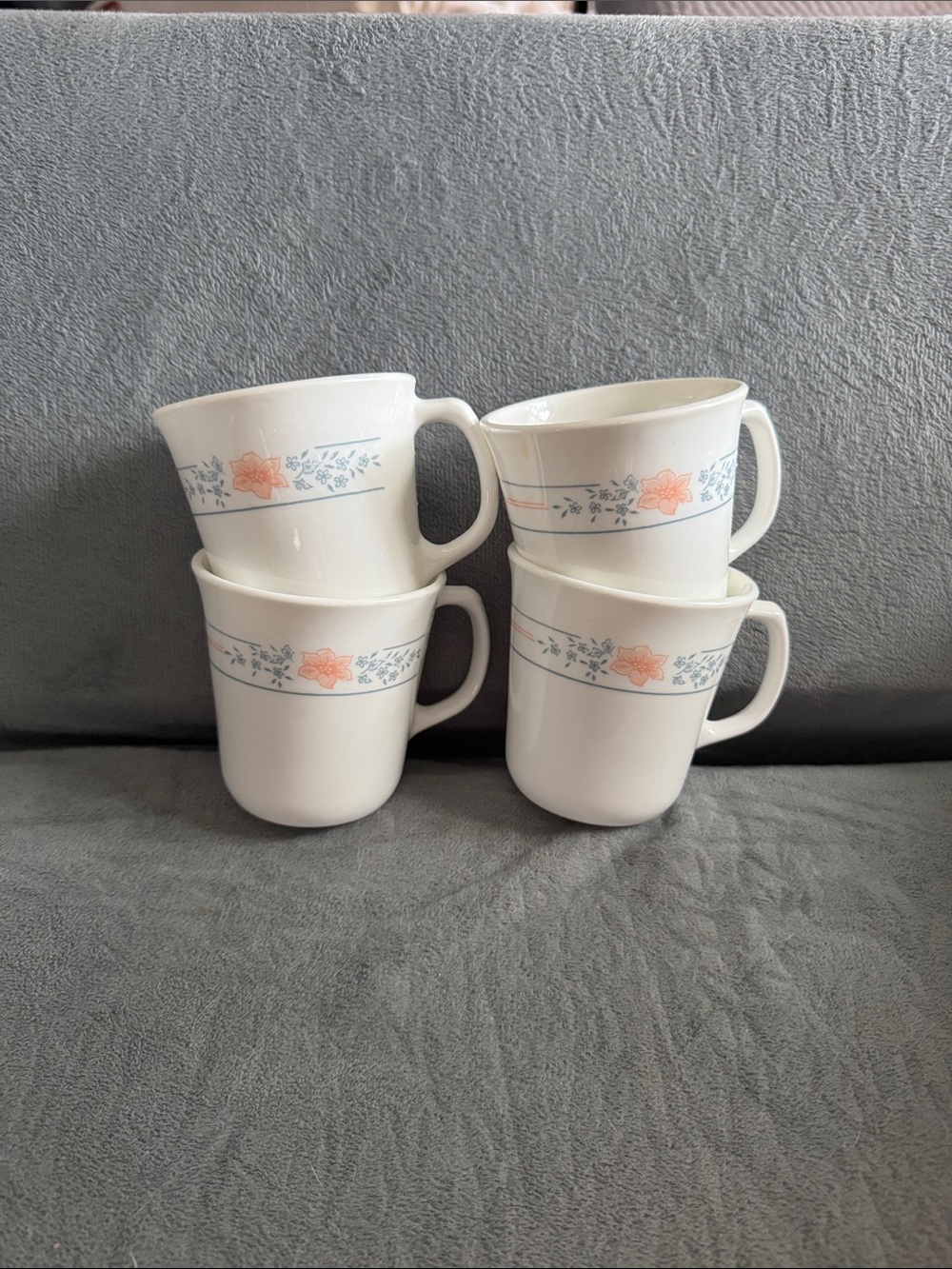 Corning Ware White Ceramic Mugs with Peach Floral Apricot Grove - Set of 4